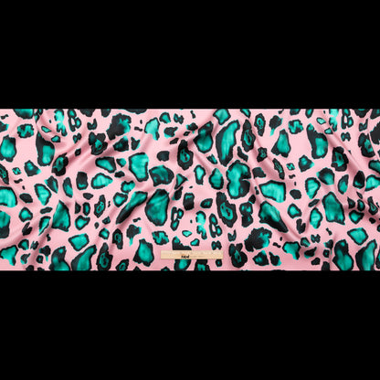 Mood Exclusive Italian Pink and Turquoise Abstract Digitally Printed Silk Charmeuse Folded