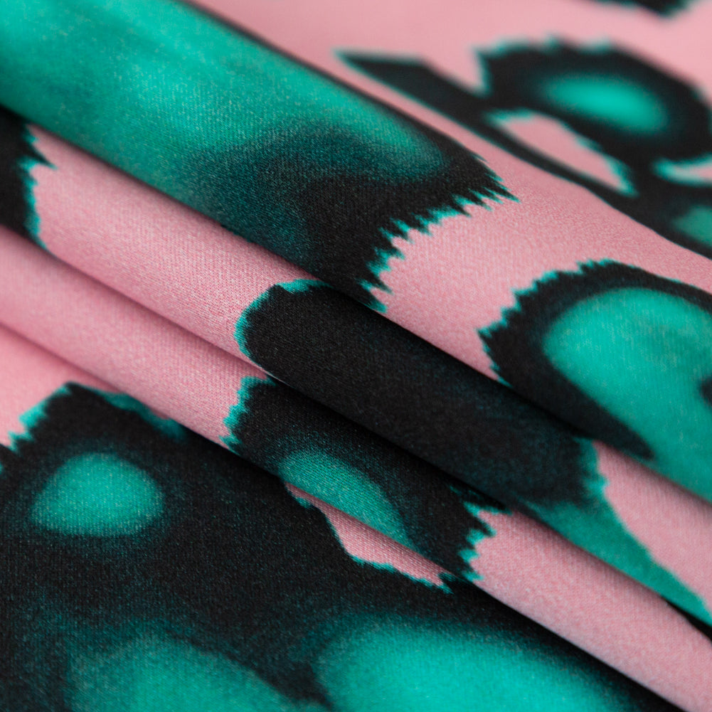 Mood Exclusive Italian Pink and Turquoise Abstract Digitally Printed Silk Charmeuse Detail