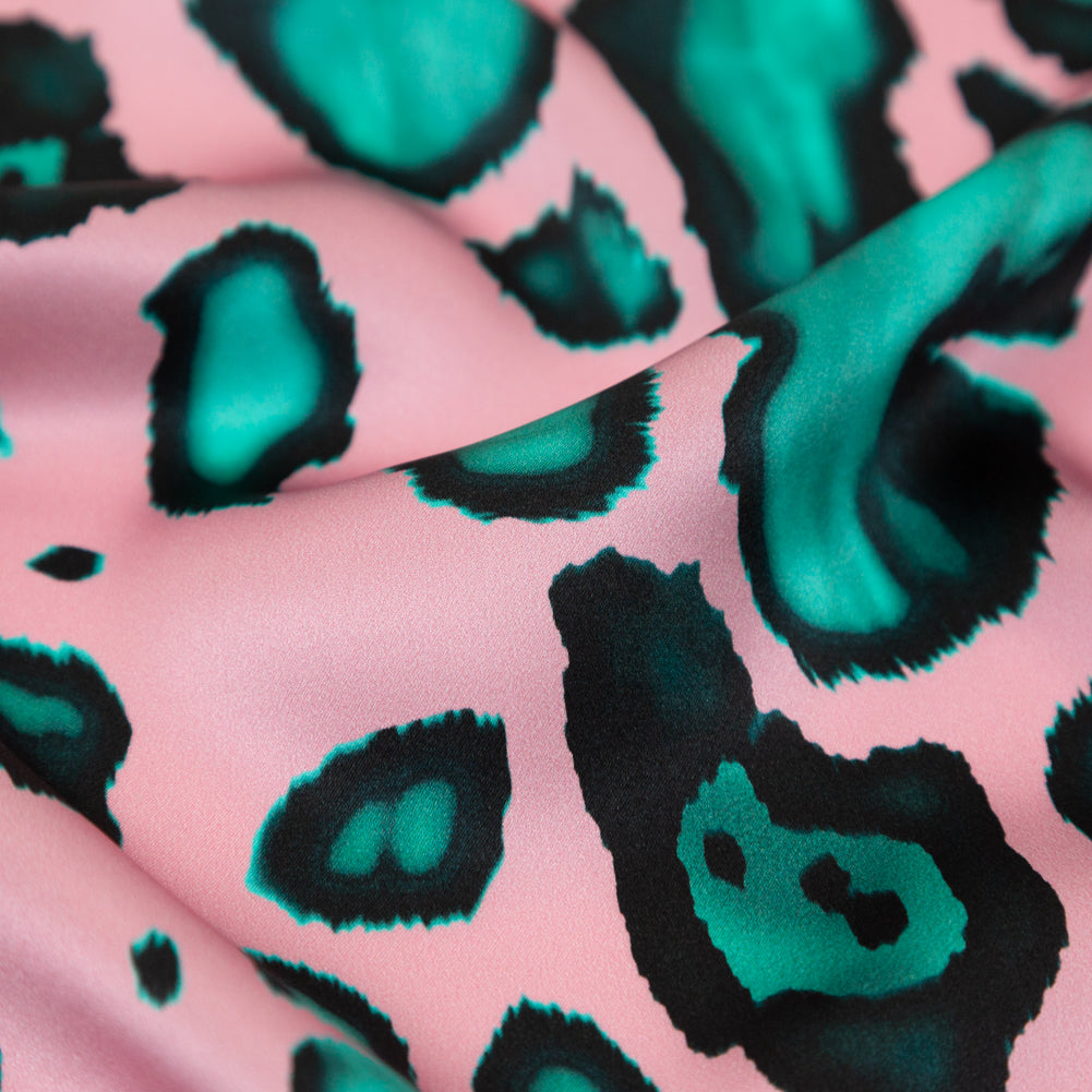 Mood Exclusive Italian Pink and Turquoise Abstract Digitally Printed Silk Charmeuse Full
