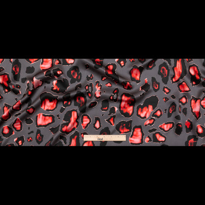 Mood Exclusive Italian Gray and Red Abstract Digitally Printed Silk Charmeuse Folded