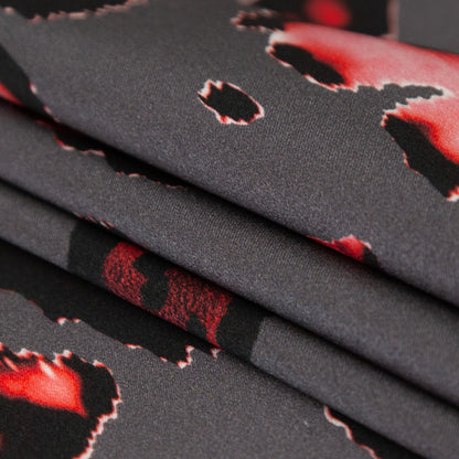 Mood Exclusive Italian Gray and Red Abstract Digitally Printed Silk Charmeuse Detail