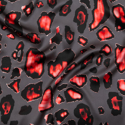 Mood Exclusive Italian Gray and Red Abstract Digitally Printed Silk Charmeuse