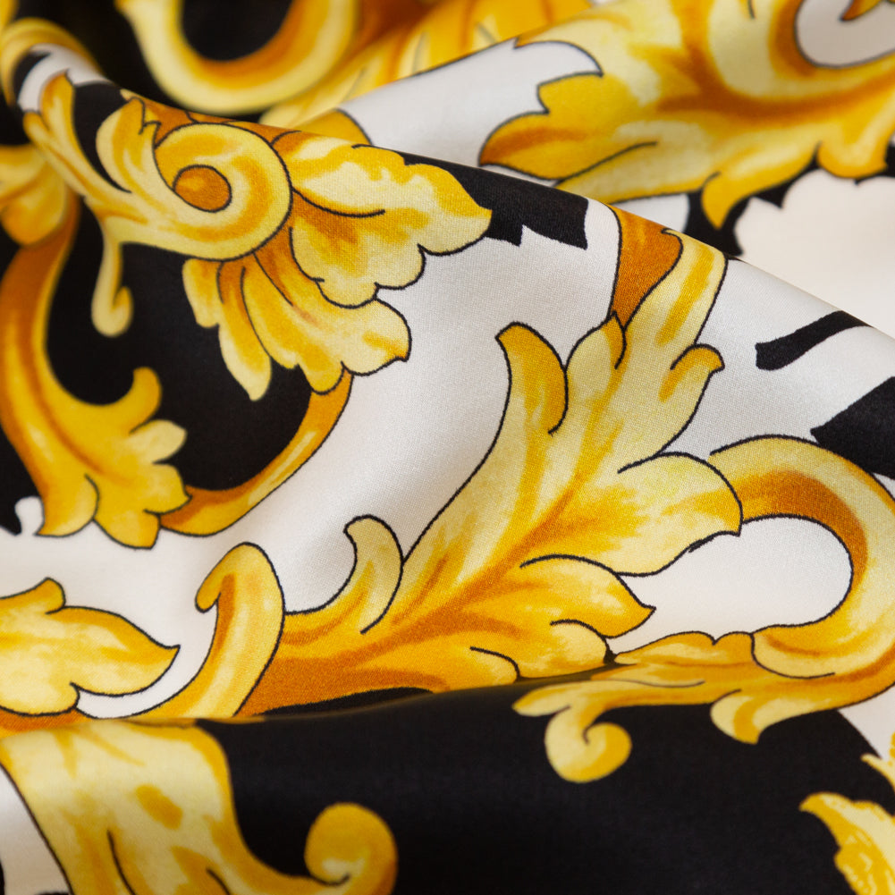 Mood Exclusive Italian Black, White and Gold Ornate Zebra Digitally Printed Silk Charmeuse Full