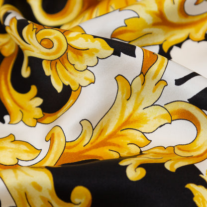 Mood Exclusive Italian Black, White and Gold Ornate Zebra Digitally Printed Silk Charmeuse Full
