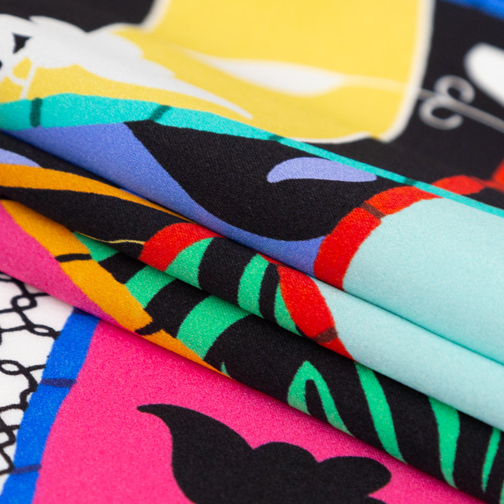 Italian Multicolor Patchwork Pattern Play Digitally Printed Silk Charmeuse - Detail