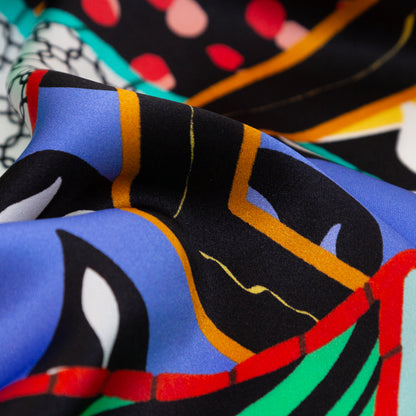 Italian Multicolor Patchwork Pattern Play Digitally Printed Silk Charmeuse - Full