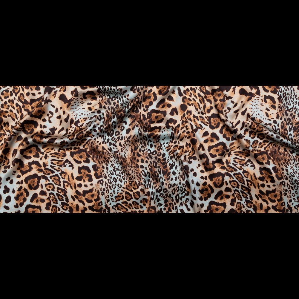 Italian Aqua and Brown Jaguar Digitally Printed Silk Charmeuse - Folded