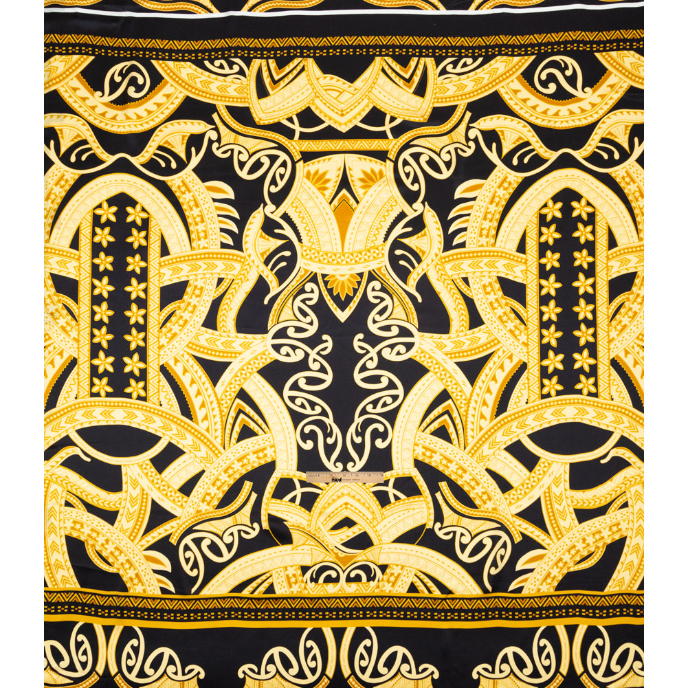 Italian Black and Golden Spice Large-Scale Digitally Printed Silk Charmeuse Panel - Folded