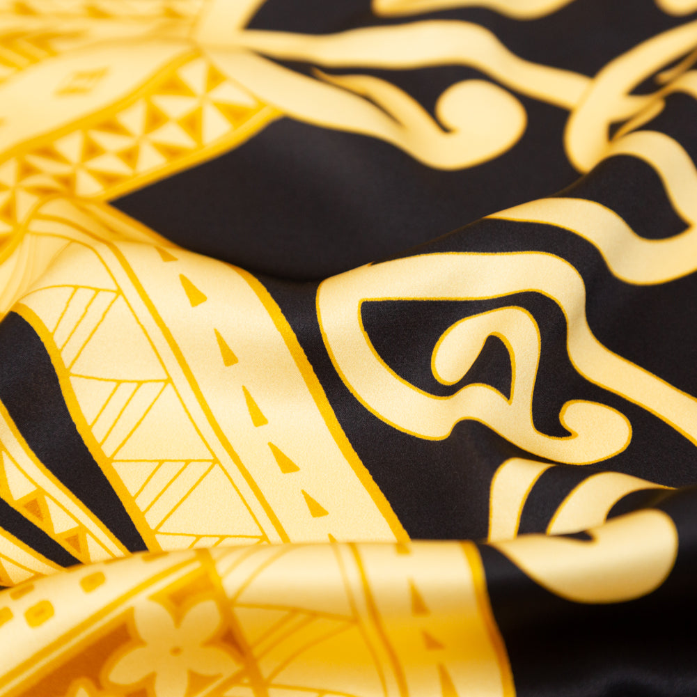 Italian Black and Golden Spice Large-Scale Digitally Printed Silk Charmeuse Panel - Full