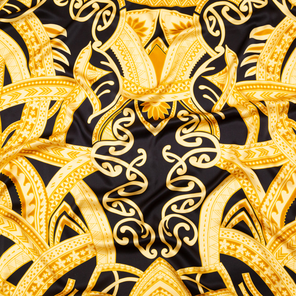 Italian Black and Golden Spice Large-Scale Digitally Printed Silk Charmeuse Panel