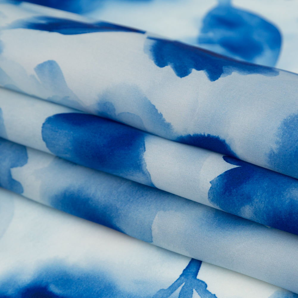 Mood Exclusive Italian Classic and Pearl Blue Abstract Floral Silk Organza Folded