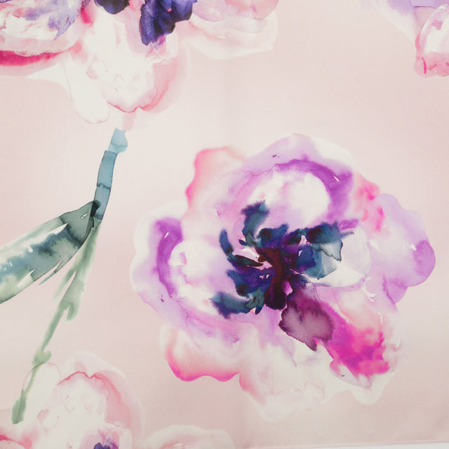 Mood Exclusive Italian Barely Pink and Red Violet Watercolor Floral Silk Organza