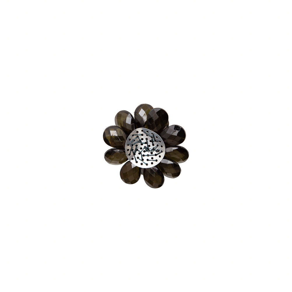 Italian Jet Black Glass Flower Applique/Brooch - 2" Detail