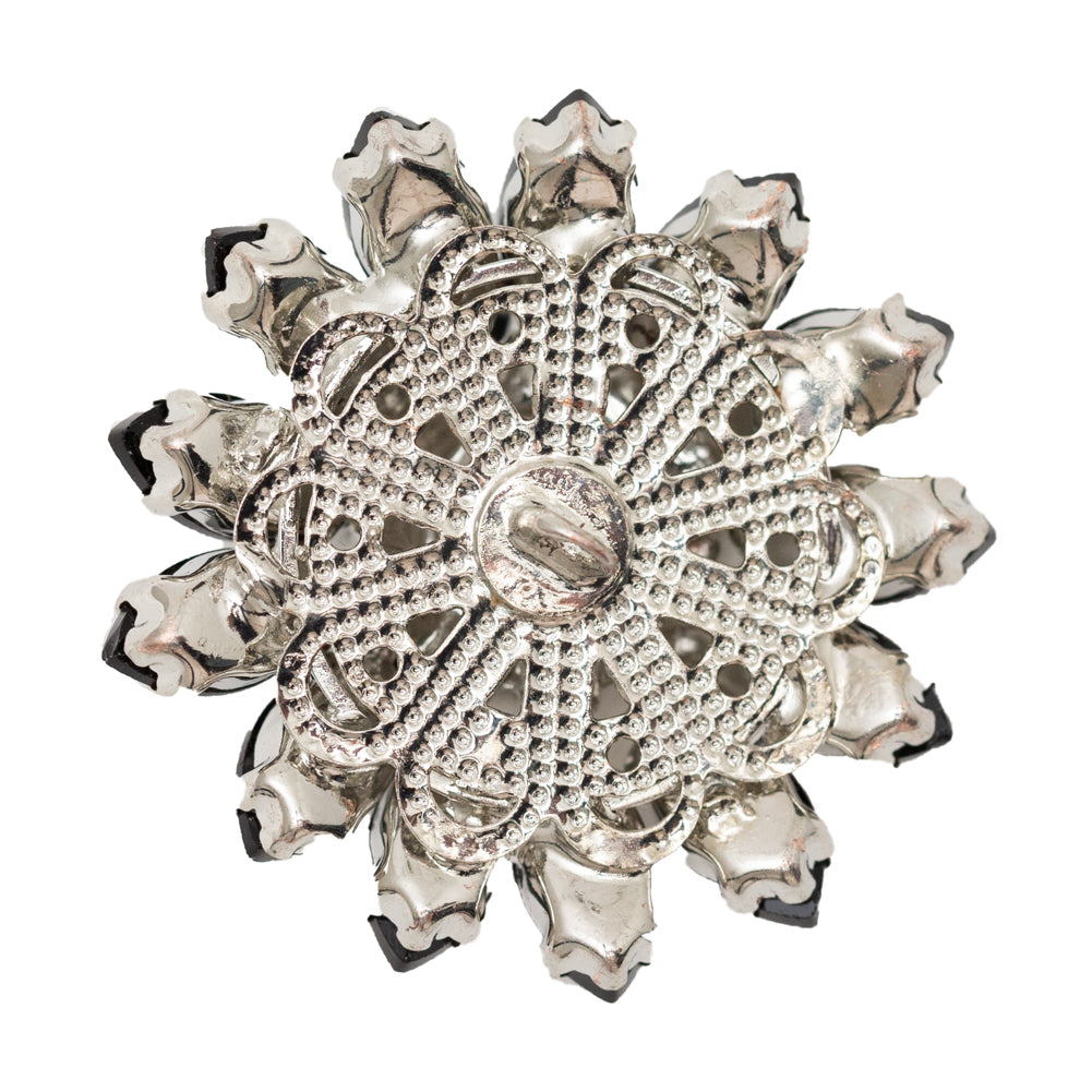 Italian Black and Crystal Floral Rhinestone Button - 50L/32mm - Detail