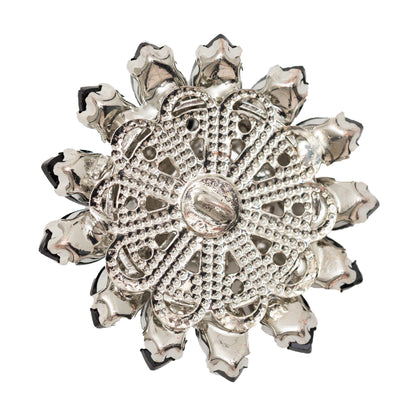 Italian Black and Crystal Floral Rhinestone Button - 50L/32mm - Detail