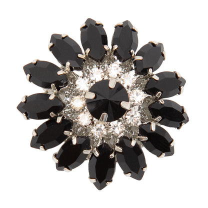 Italian Black and Crystal Floral Rhinestone Button - 50L/32mm