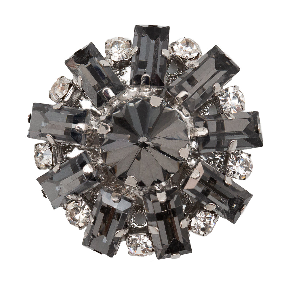 Italian Gunmetal and Crystal Rhinestone Button - 50L/32mm