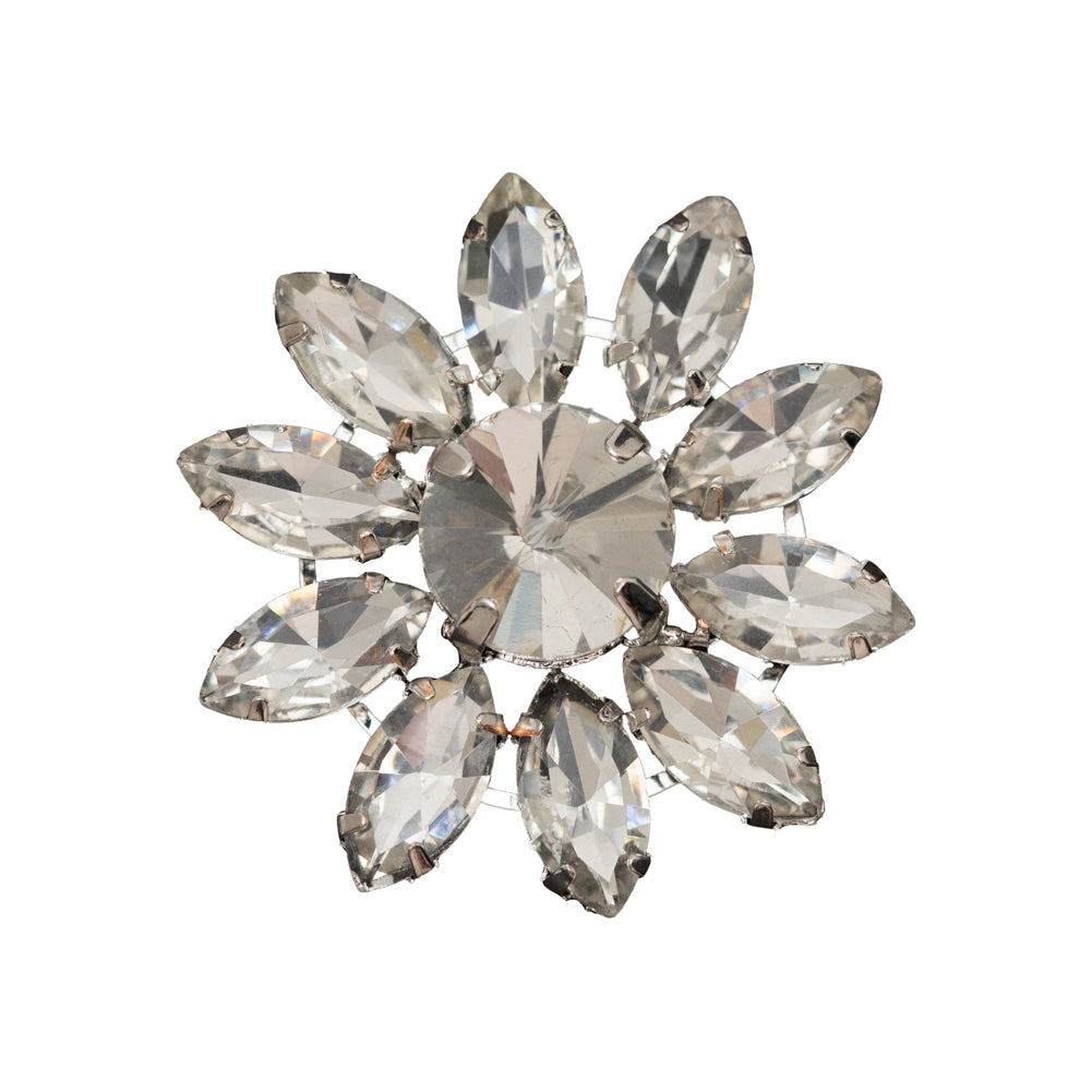 Italian Crystal and Silver Rhinestone Flower Button - 42L/27mm