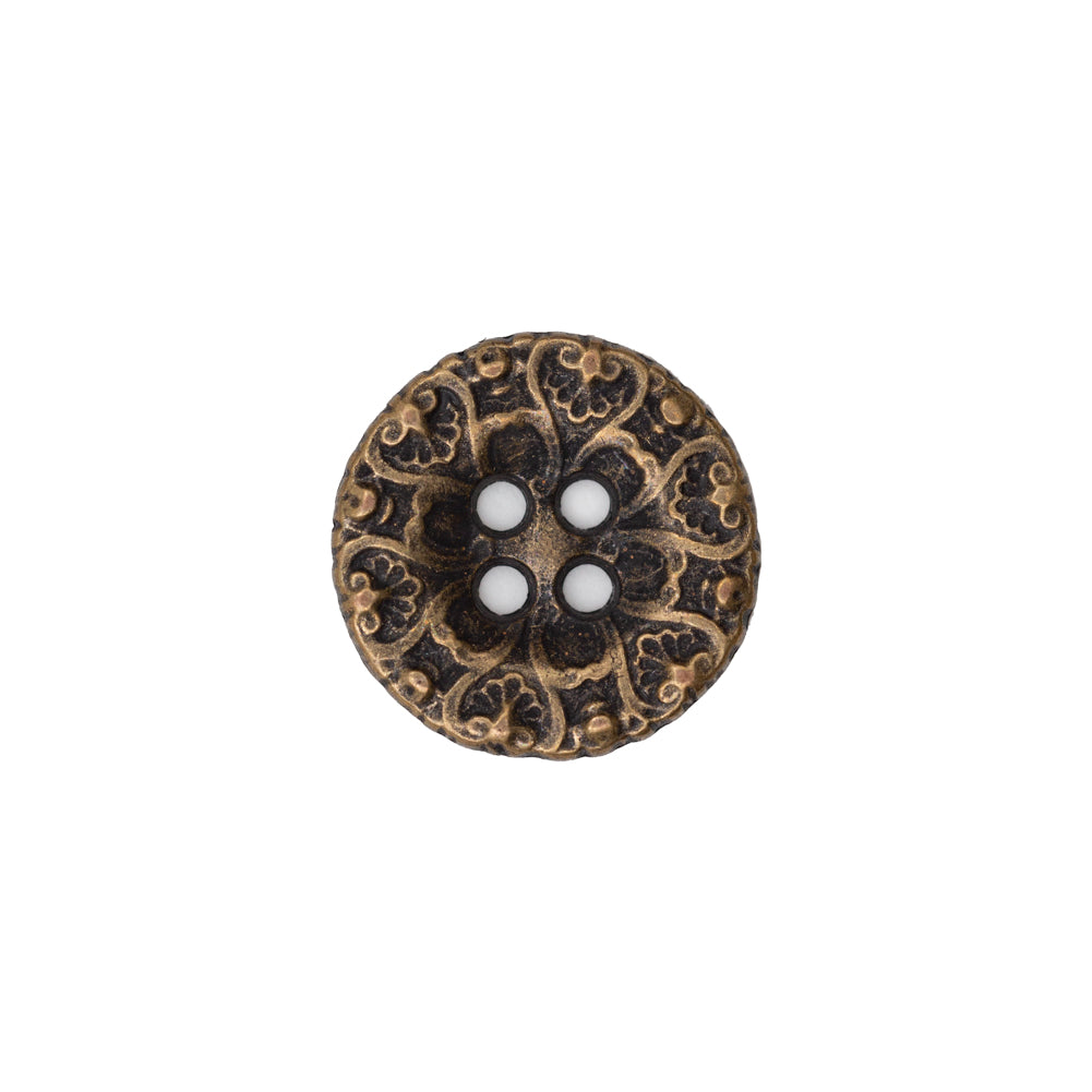 Italian Antique Gold Ornate Metal Zamac Button - 24L/15MM