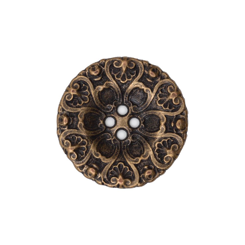 Italian Antique Gold Ornate Metal Zamac Button - 36L/23mm
