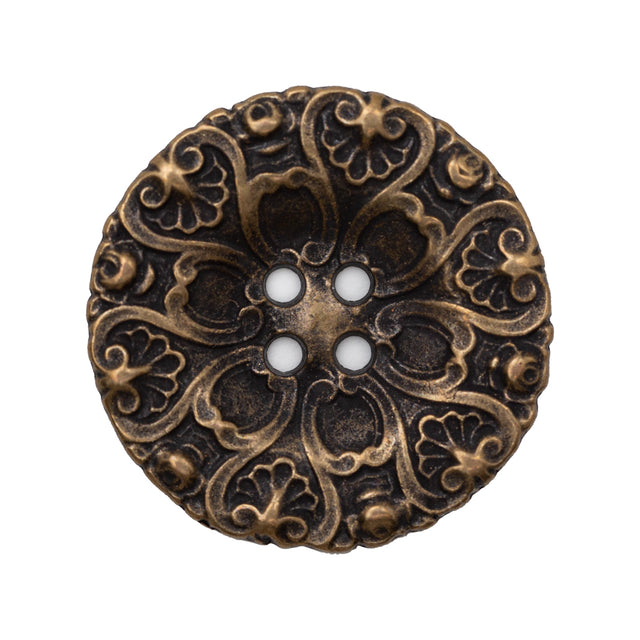 Italian Antique Gold Ornate Metal Zamac Button - 44L/28mm