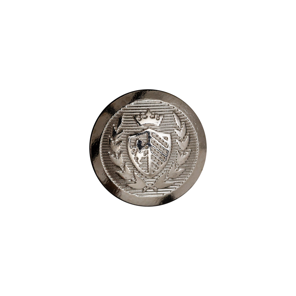 Italian Silver Crest Metal Shank Button - 24L/15mm