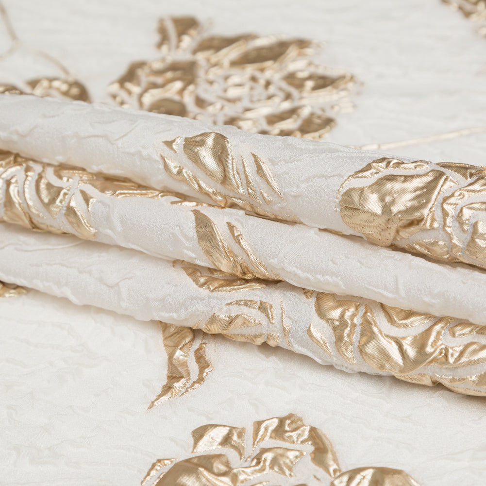 Metallic Bright Gold and Snow White Rosy Luxury Brocade Folded