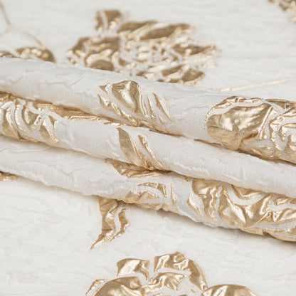 Metallic Bright Gold and Snow White Rosy Luxury Brocade Folded