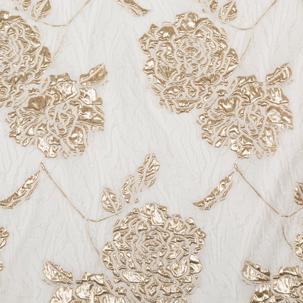 Metallic Bright Gold and Snow White Rosy Luxury Brocade