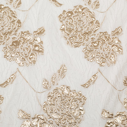 Metallic Bright Gold and Snow White Rosy Luxury Brocade