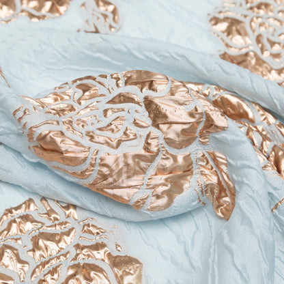 Metallic Bronze and Pearl Blue Rosy Luxury Brocade - Detail