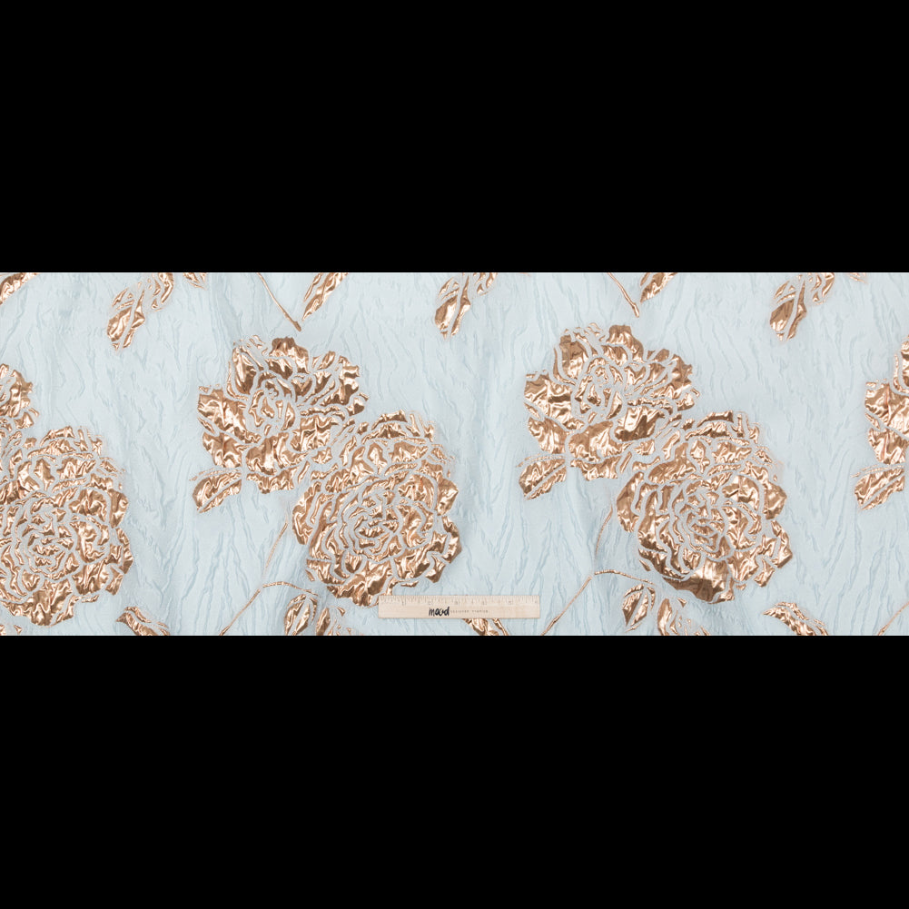 Metallic Bronze and Pearl Blue Rosy Luxury Brocade - Full