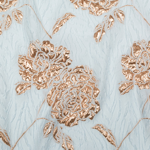 Metallic Bronze and Pearl Blue Rosy Luxury Brocade
