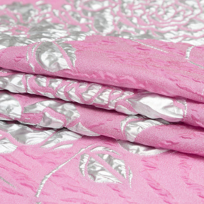 Metallic Silver and Wild Orchid Rosy Luxury Brocade Folded
