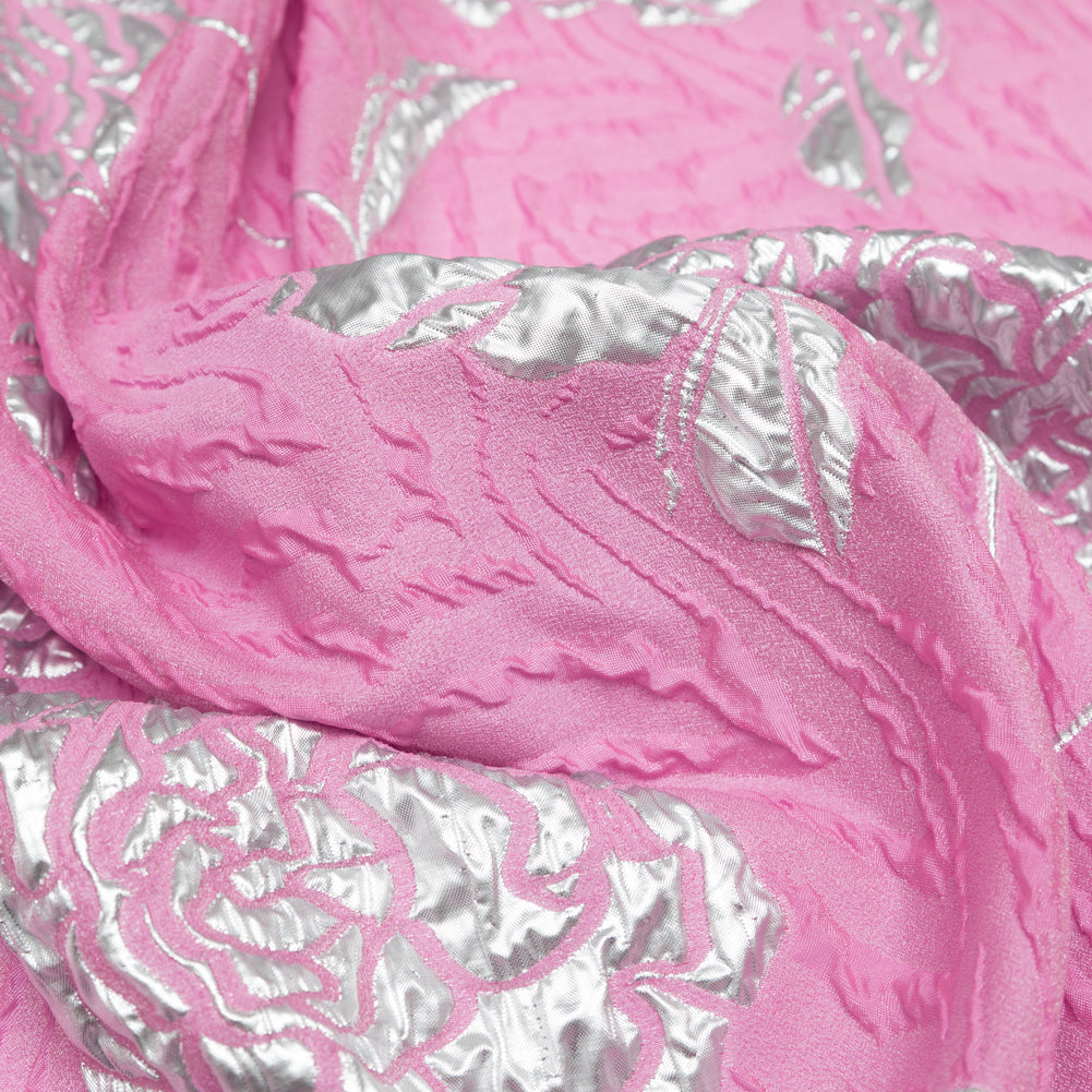 Metallic Silver and Wild Orchid Rosy Luxury Brocade Detail