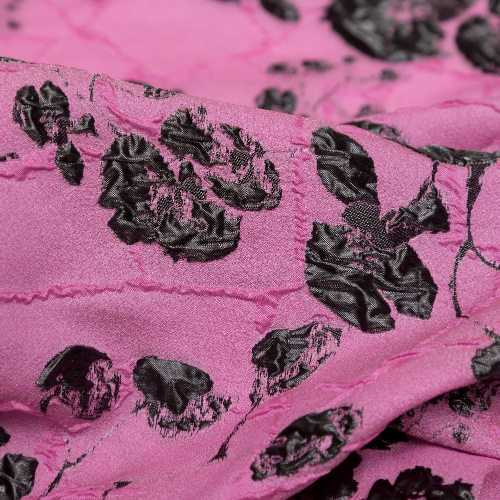 Metallic Black and Sachet Pink Rosy Luxury Brocade - Detail