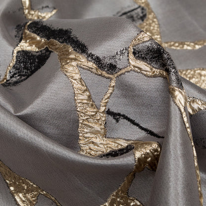 Metallic Gold, London Fog and Black Satin-Faced Abstract Luxury Brocade Detail