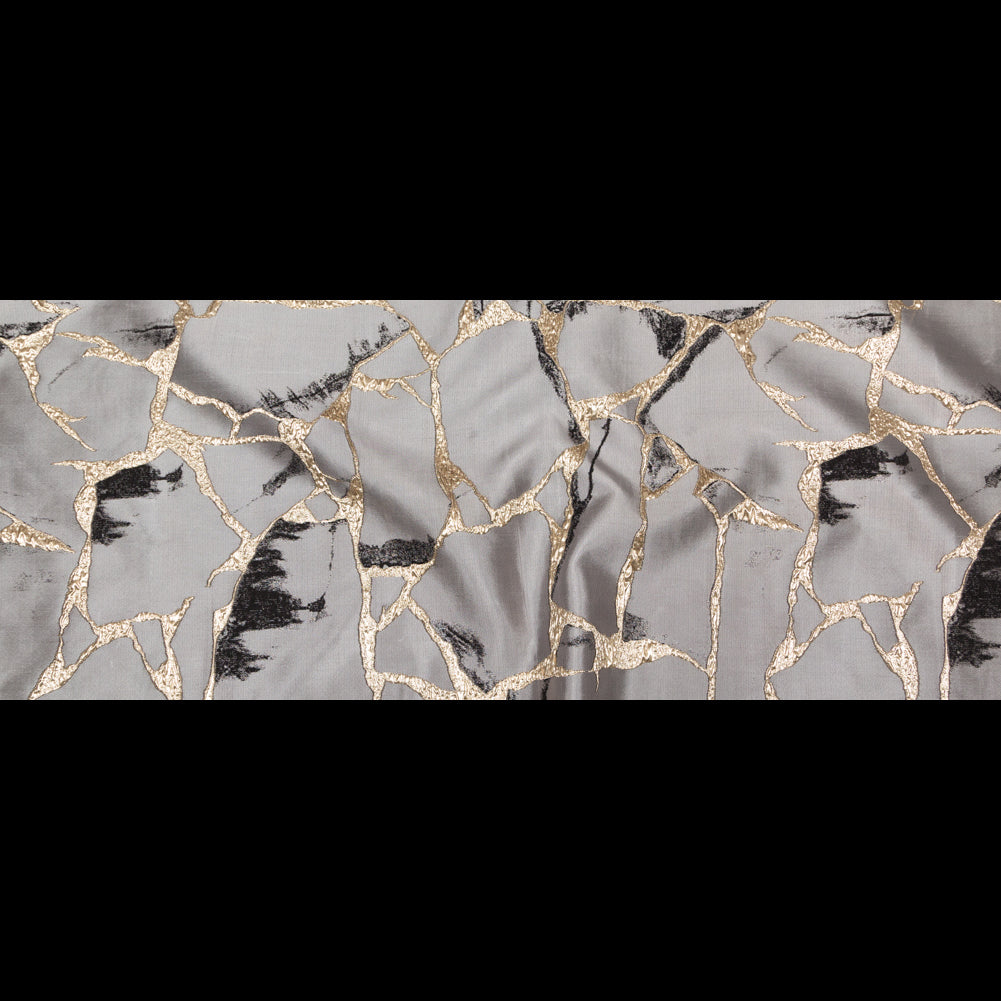 Metallic Gold, London Fog and Black Satin-Faced Abstract Luxury Brocade Full