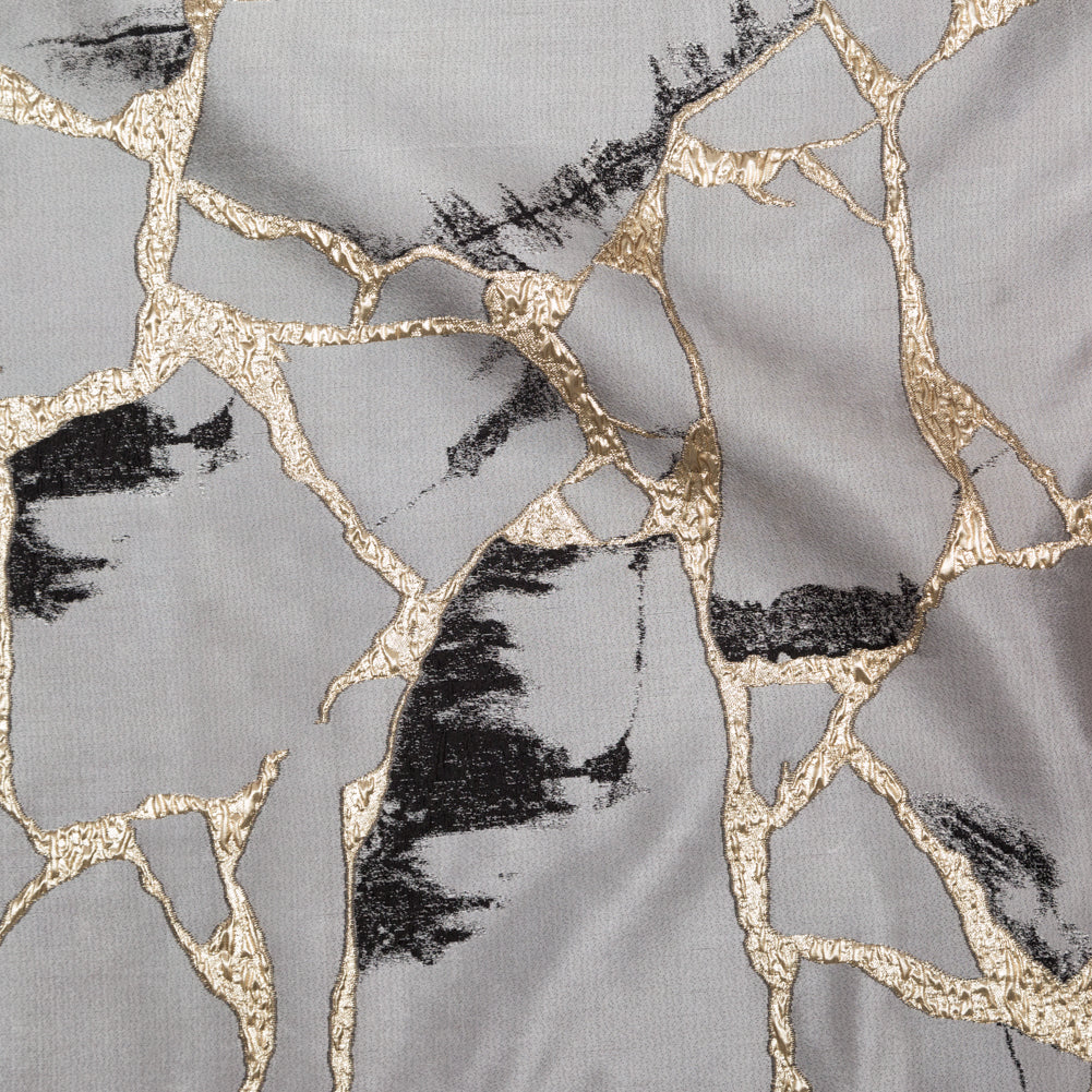 Metallic Gold, London Fog and Black Satin-Faced Abstract Luxury Brocade