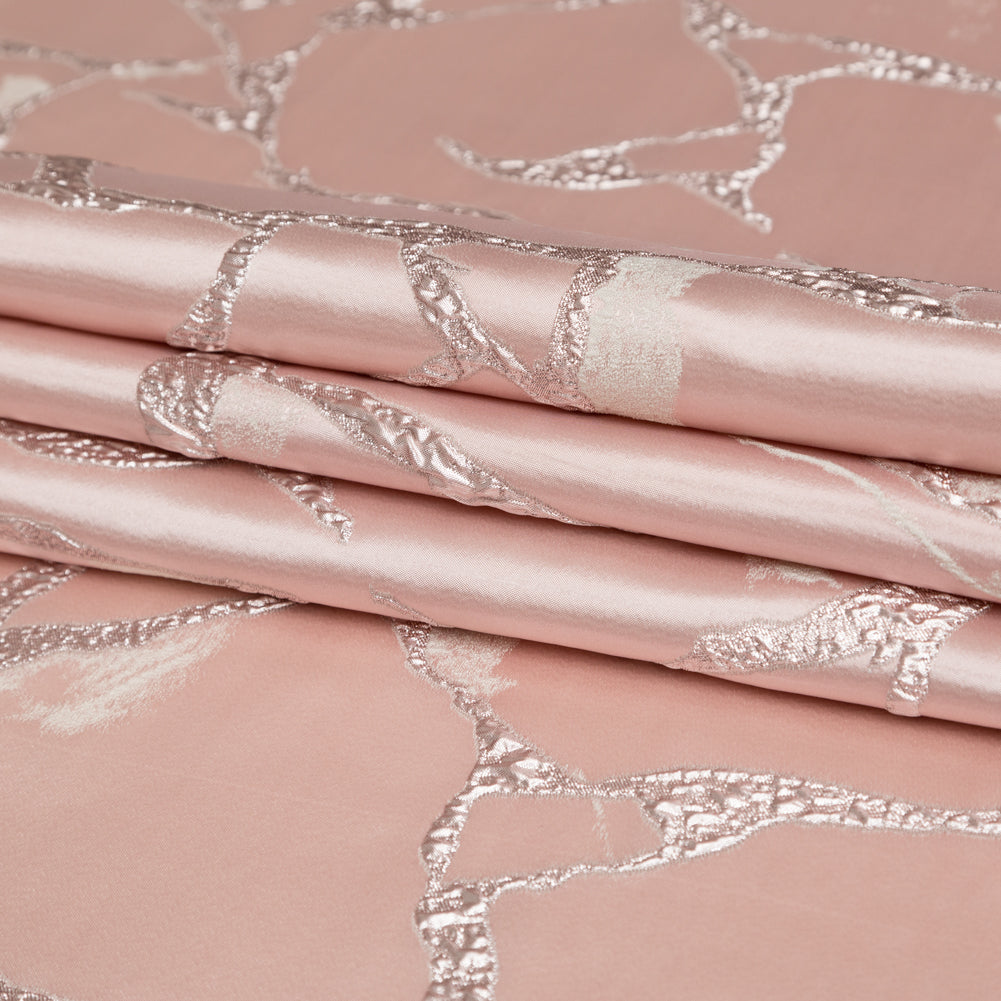 Metallic Dynasty Pink, Misty Rose and Shell Satin-Faced Abstract Luxury Brocade - Folded