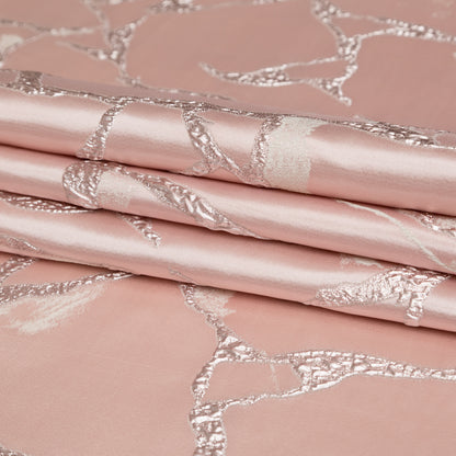 Metallic Dynasty Pink, Misty Rose and Shell Satin-Faced Abstract Luxury Brocade - Folded
