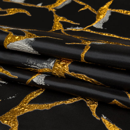 Metallic Bright Gold, Moonstruck and Beluga Satin-Faced Abstract Luxury Brocade - Folded
