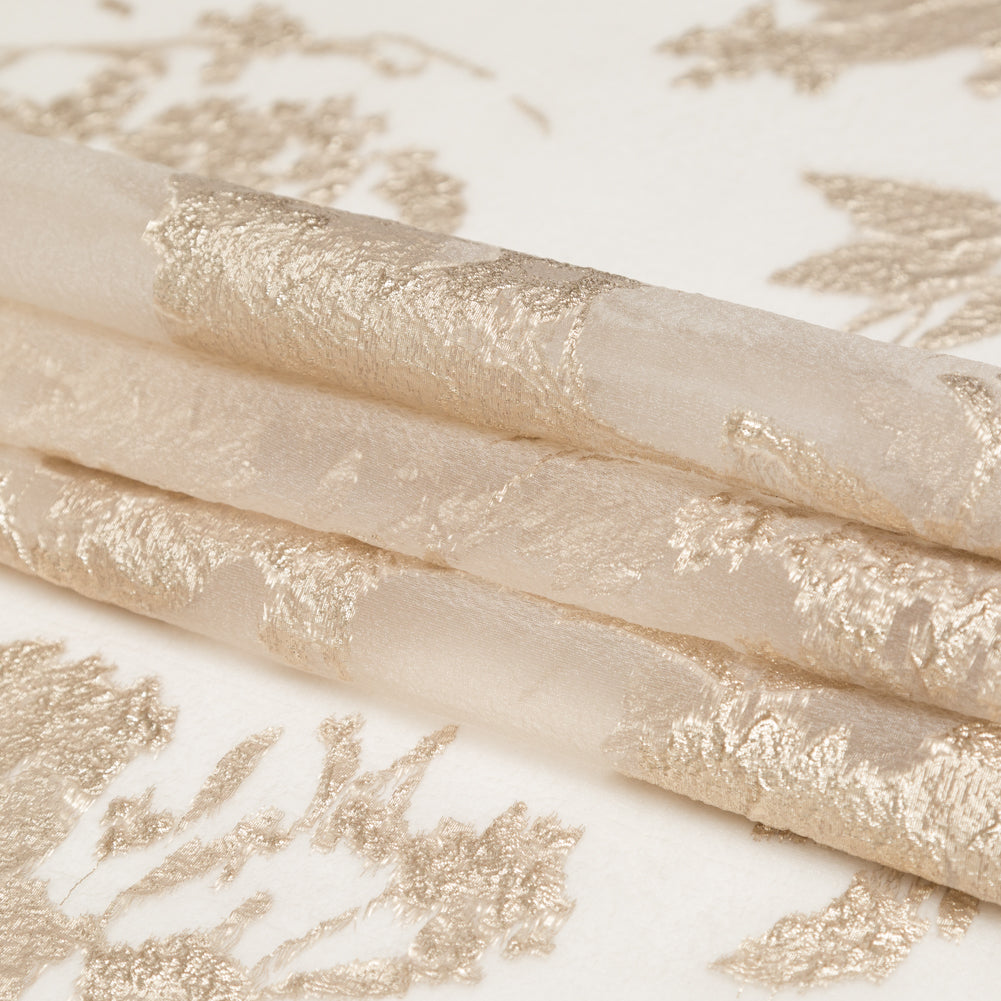 Metallic Golden Egg and Warm Sand Abstract Luxury Organza Brocade Folded