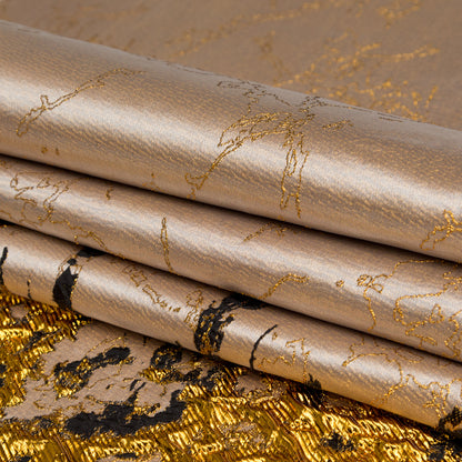Metallic Bright Gold and Toasted Almond Abstract Border Brocade - Folded