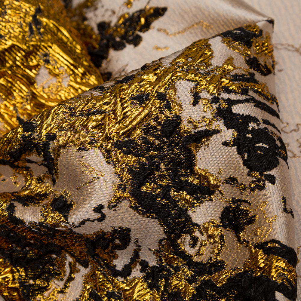 Metallic Bright Gold and Toasted Almond Abstract Border Brocade - Detail