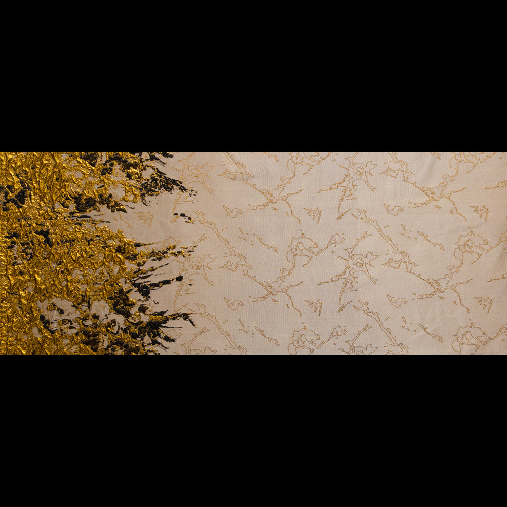 Metallic Bright Gold and Toasted Almond Abstract Border Brocade - Full