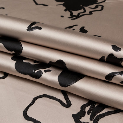 Metallic Black and Mushroom Abstract Luxury Jacquard Lame - Folded