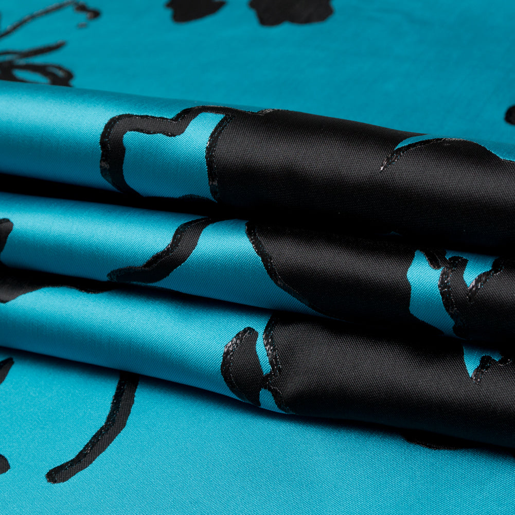 Metallic Black and Barrier Reef Abstract Luxury Jacquard Lame - Folded