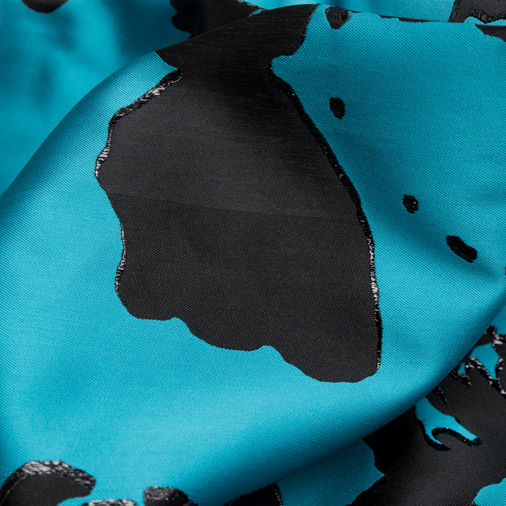 Metallic Black and Barrier Reef Abstract Luxury Jacquard Lame - Detail