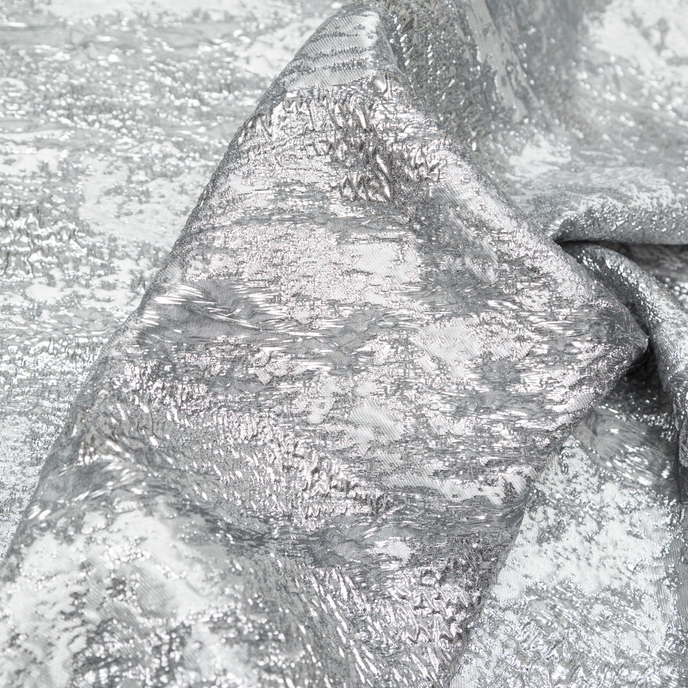 Metallic Silver and Moonstruck Abstract Luxury Brocade Detail